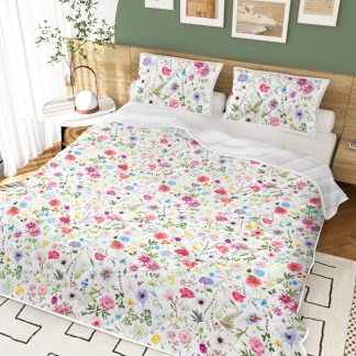 Red Floral Quilt 3 Pieces Microfiber Quilt Sets Lightweight Bedspreads Botanical Coverlets Quilt Bedding Set All Season Quilts Twin Full Queen King Size