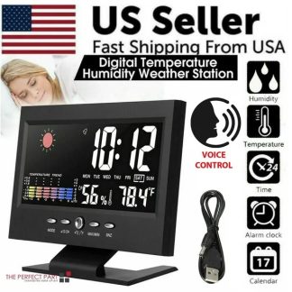 LED Digital Alarm Clock Snooze Calendar Thermometer Hygrometer Weather Display