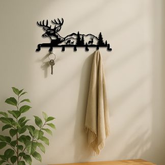 Deer And Forest Metal Key Hook - Nature-Themed Wall Organizer For Entryway Decor