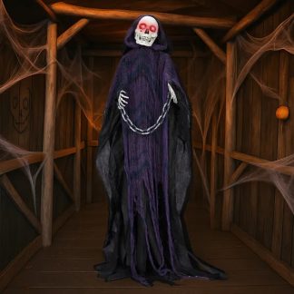 6ft Halloween Decorations Outdoor Life Size Animatronics Grim Reaper With Chain, Sound-Actived Party Decor With Creepy Sound , Scary Haunted House Props For Garden Yard Lawn
