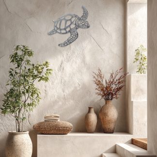 Rustic Sea Turtle Metal Wall Decor - Coastal Beach House Bathroom Accent